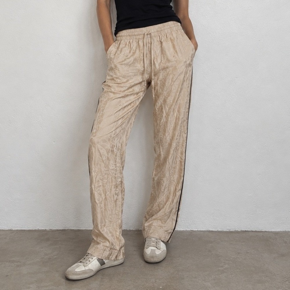 Zadig & Voltaire Poeme Jac Leo Pants 38 Beige Silk Blend Leopard Side Stripe